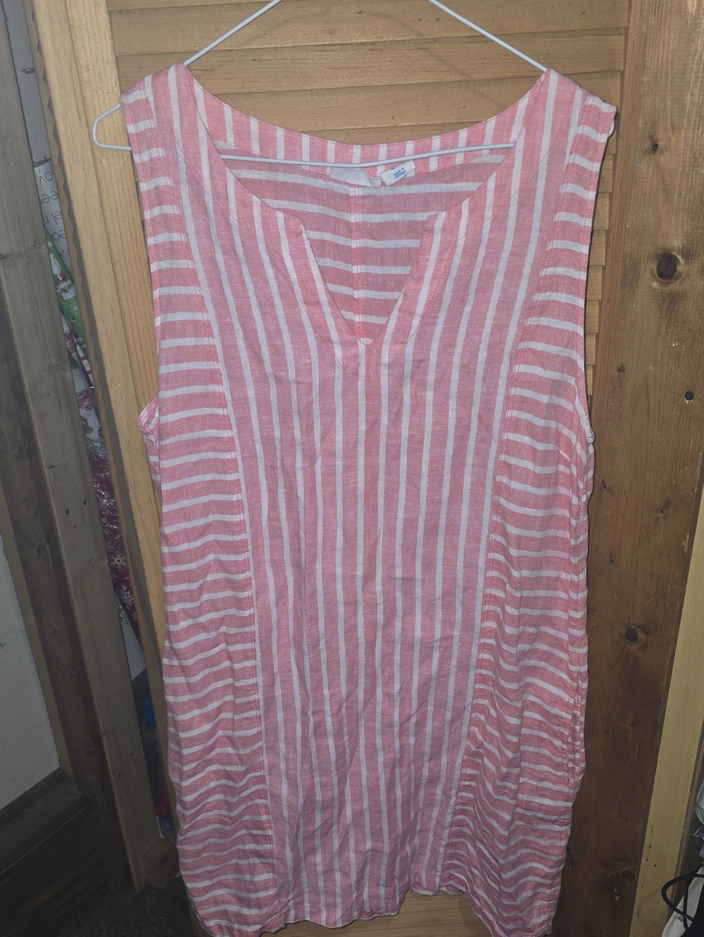 Sigrid Olsen 100% Linen Pink and White Striped Sleeveless Dress Size Large